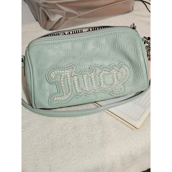 Juicy Couture Handbags - Juicy Couture Embossed Monogram Crossbody Bag Mint‎ Green w/ Rhinestone Logo